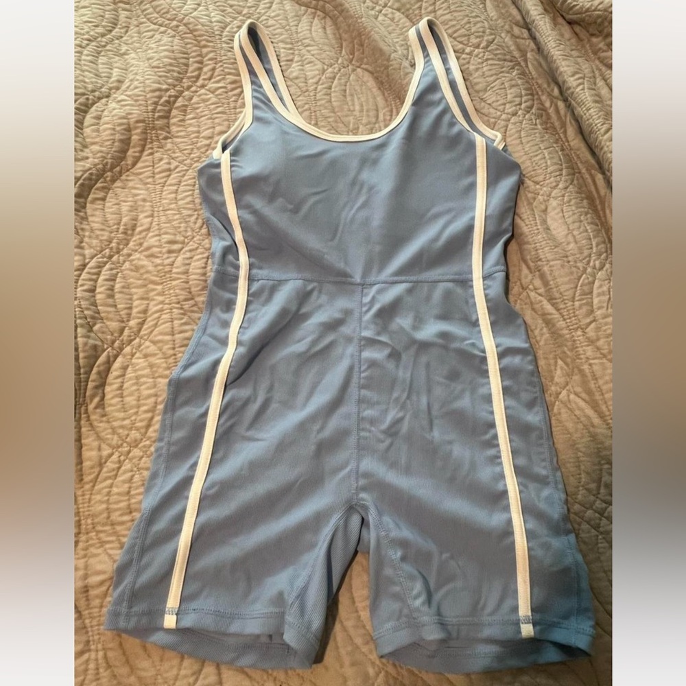 Blue and White Sporty Jumpsuit with Stretchy Material